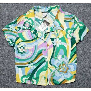 Rue21 Shirt Top Womens XS Multicolor Floral Short Sleeve Stretch Button Up New